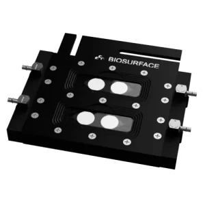 FC 270-AL-2x0.5 Anodized Aluminum Dual Channel Coupon Evaluation Flow Cell for Upright Platform Stage Microscope