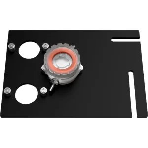 FC 375 Aluminum mounting plate for upright microscope with attached FC 310 treatment imaging flow cell